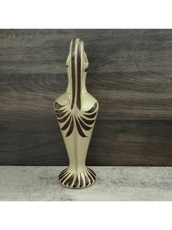 Vintage Tonala Mexico Hand Painted Yellow Bird Handled Ewer Pitcher Ceramic 12" - Picture 5 of 12